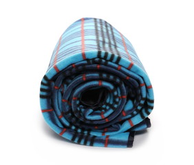 Blue checkered blanket isolated on white background