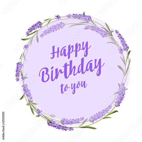 The Lavender Circle Frame Of Flowers And Text Lavender Garland For Your Happy Birthday Invitation Template For Invitation Card Vector Illustration Wall Mural Kotkoa