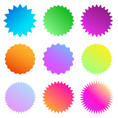 Set of starburst badges with gradient style. Vector