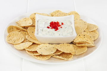 Cucumber Raita with Mini Poppadums
