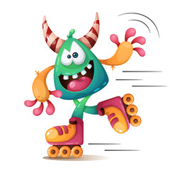 Faunny, cute, crazy monscter characters. Roller skater illustraton Vector eps 10
