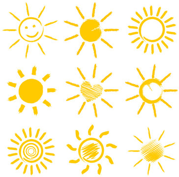 set of orange sun icons vector illustration