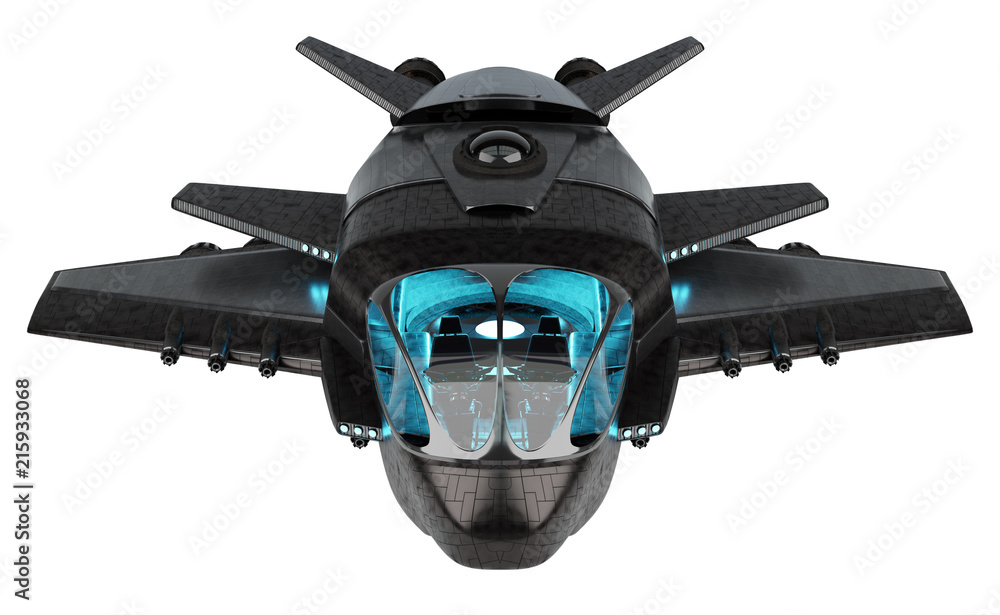 Poster futuristic spacecraft isolated on white background 3d rendering