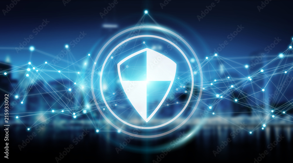 Poster Modern digital data shield antivirus 3D rendering