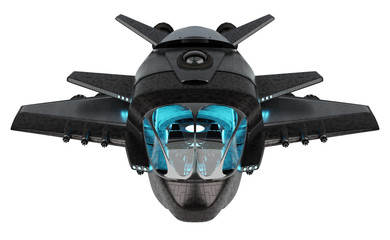 Futuristic spacecraft isolated on white background 3D rendering