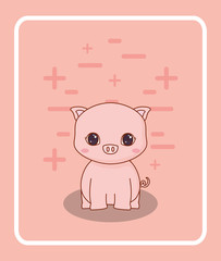 cute pig icon over pink background, colorful design. vector illustration