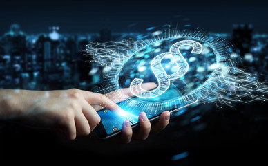 Businessman using law paragraph digital hologram 3D rendering