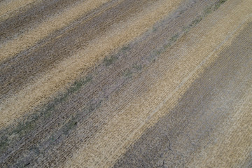 Drohnenflug über einem Stroh Rundballenfeld