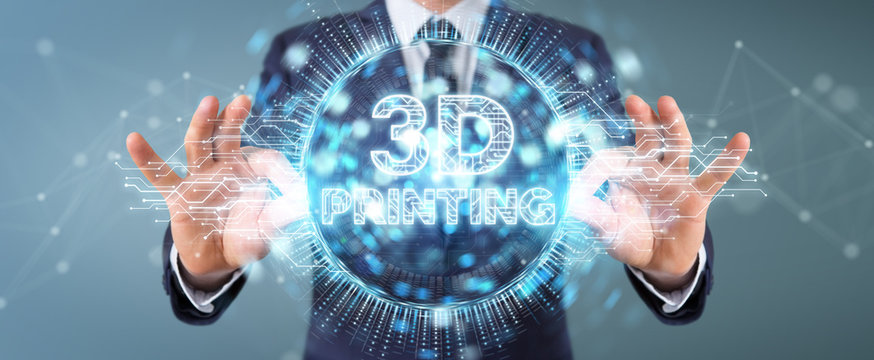 Businessman using 3D printing digital hologram 3D rendering