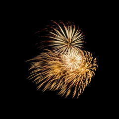 Golden and red fireworks explosion on black sky