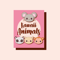 Kawaii animals over pink background, colorful design. vector illustration