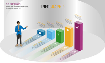 Isomatic bar graph style Infographics layout template design for business presentation, Vector illustration