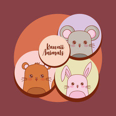Kawaii animals over brown background, colorful design. vector illustration