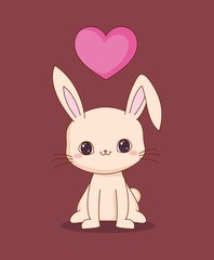 Fototapeta premium kawaii rabbit and heart over red background, colorful design. vector illustration