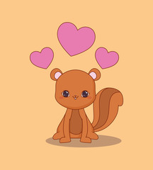 kawaii squirrel and heart over orange background, colorful design. vector illustration
