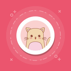 cute cat icon over white circle and pink background, colorful design. vector illustration