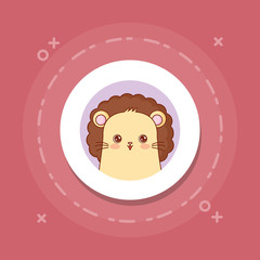 cute lion icon over white circle and pink background, colorful design. vector illustration