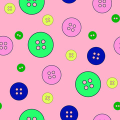 Fototapeta na wymiar Colorful button selection assorted seamless vector illustration pattern. Cute pattern for fabric, clothes/accessories, background, textile, wrapping paper and other decoration.