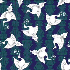 Fototapeta na wymiar Seamless pattern of Art Deco inspired birds and flowers. Perfect for fabric, scrapbooking and wallpaper projects.