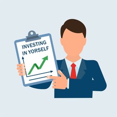 Инвестирование в себя. График роста благосостояния. Плоский дизайн.