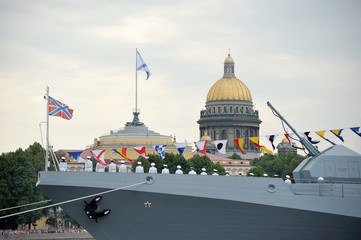 preparation for the naval parade in St. Petersburg on the Neva river