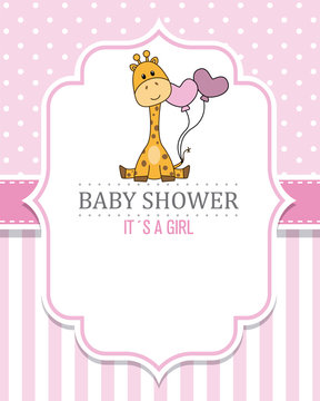 Baby Shower Girl. Cute Giraffe
. Space For Text