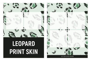 Green leopard print skin. Advertising leaflet template. Vector illustration.