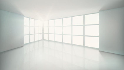 Empty room with large window. Vector illustration.