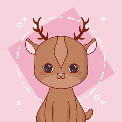 Kawaii deer icon over pink background, colorful design. vector illustration