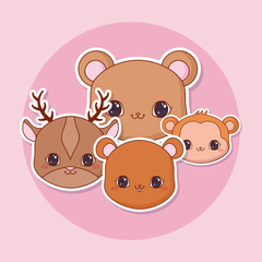 Kawaii animals over pink background, colorful design. vector illustration