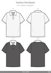 POLO SHIRTS fashion flat technical drawing template