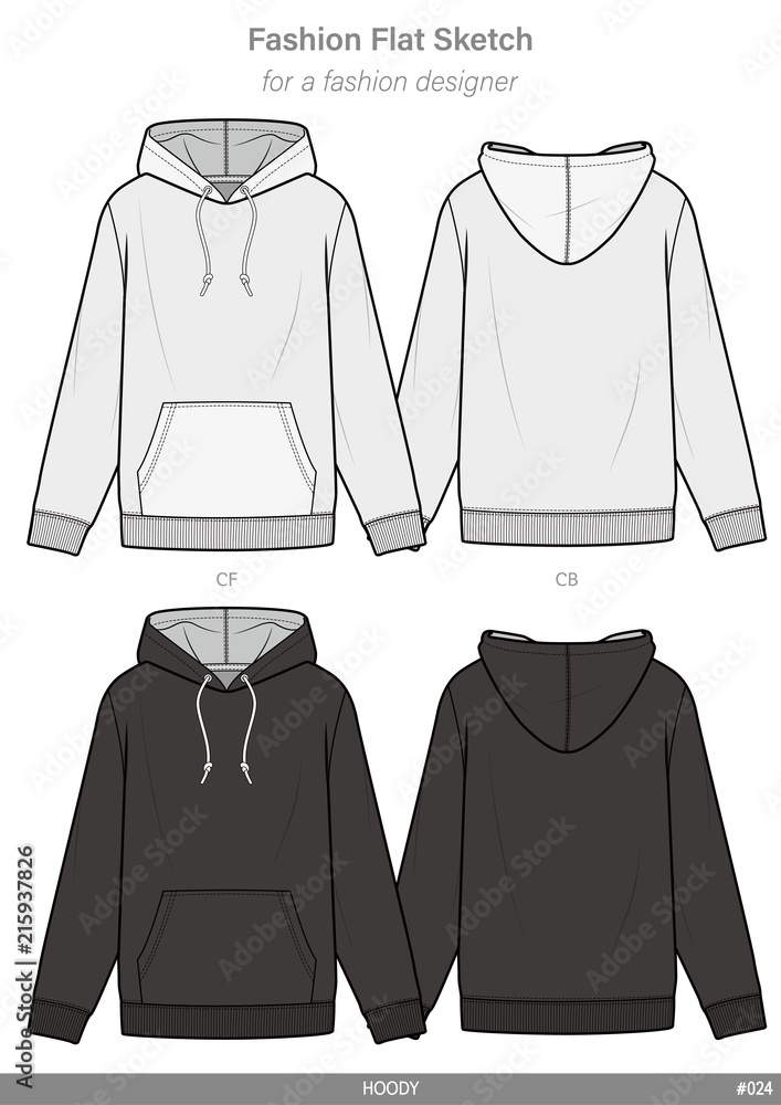 Wall mural hoody fashion flat technical drawing template