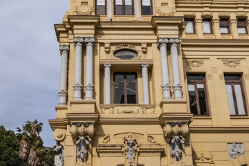 Beautiful richly-decorated Neo-baroque style Malaga City Council building. Malaga, Costa del Sol,...