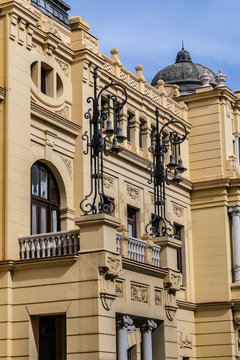 Beautiful richly-decorated Neo-baroque style Malaga City Council building. Malaga, Costa del Sol, Andalusia Spain.