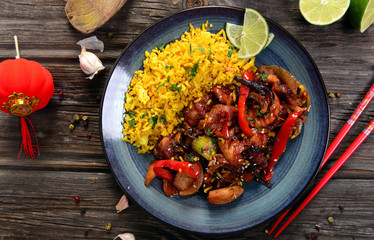 Oriental dish - rice with chicken