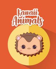 Kawaii porcupine icon over orange background, colorful design. vector illustration