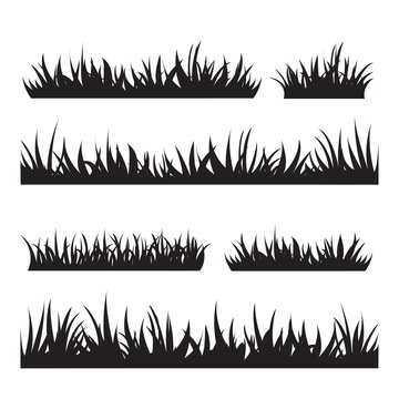 Black tufts of grass. A set of design elements of nature. Vector illustration.