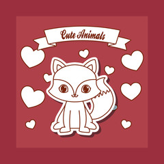 cute animals emblem with decorative ribbon and fox icon. colorful design. vector illustration