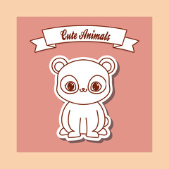 cute animals emblem with decorative ribbon and panda bear icon. colorful design. vector illustration