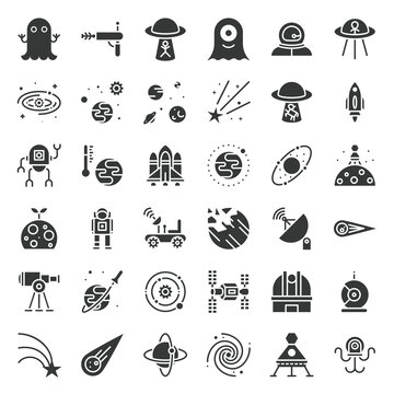 space exploration icon set, glyph design