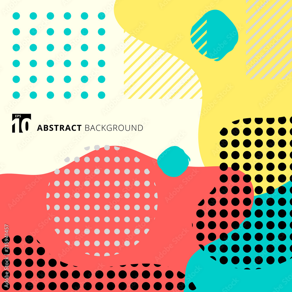 Poster abstract geometric form with line and dots pattern trendy memphis style on colorful background.