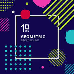 Abstract trendy colorful geometric pattern design on blue background.