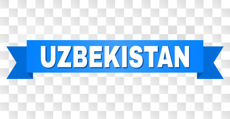 UZBEKISTAN text on a ribbon. Designed with white caption and blue stripe. Vector banner with UZBEKISTAN tag on a transparent background.