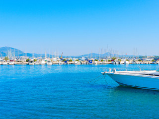 Obraz premium View of the beautiful harbor and boats in Alghero.