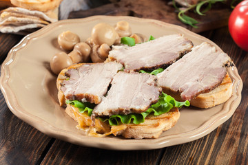 Sandwich with baked pork belly