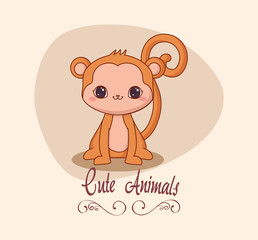 cute animals design with monkey icon over orange background, colorful design. vector illustration