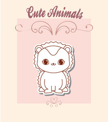 cute animals design with lion icon over pink background, colorful design. vector illustration