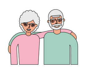 happy grandparents hugging portrait characters