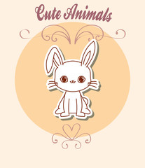 cute animals design with rabbit icon over yellow background, colorful design. vector illustration
