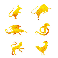 six golden chinese year lunar zodiac horoscope symbols